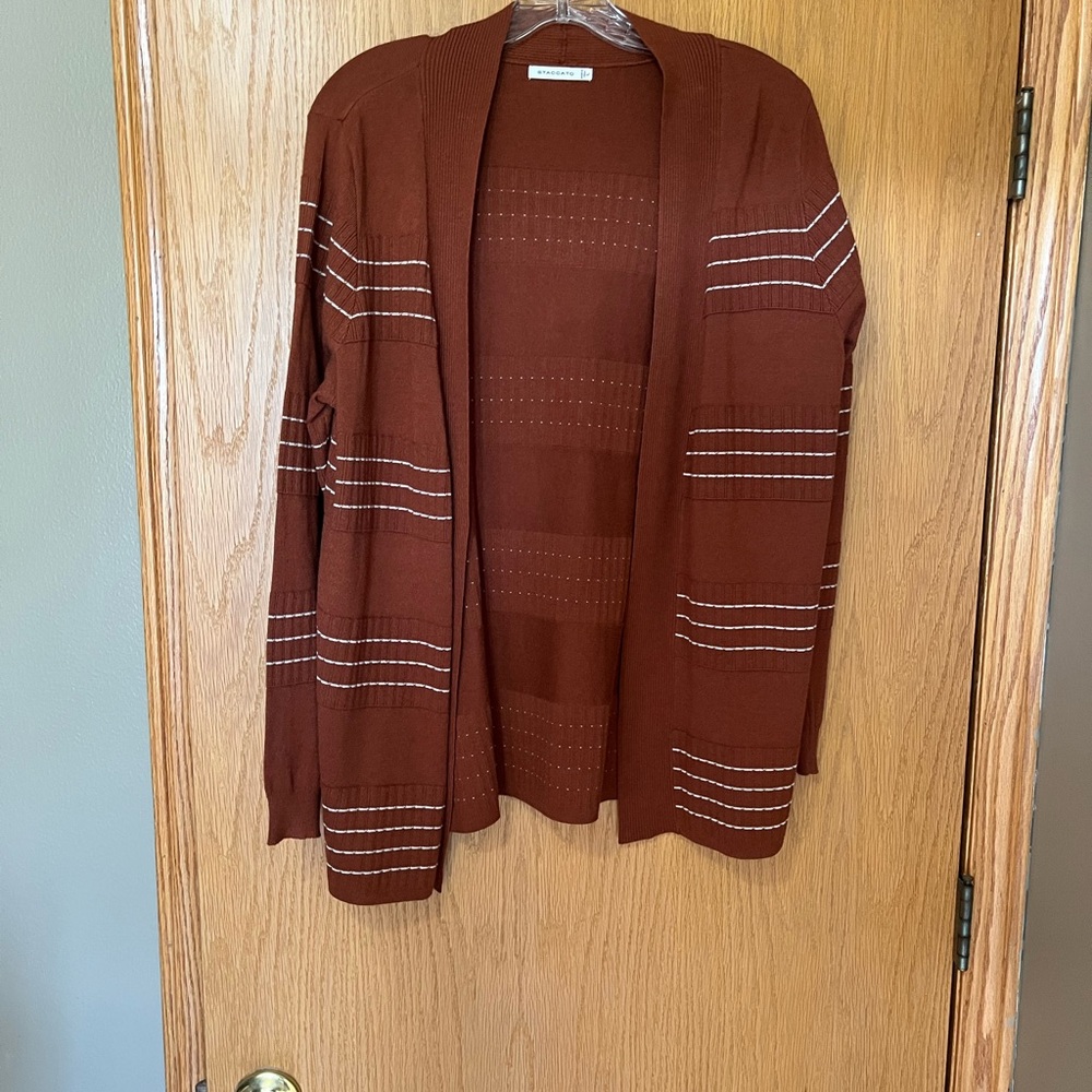 Staccato Brown Cardigan with White Stripes